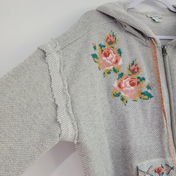 Sundance Annabeth Zip Hoodie Floral Embroidered Gray Women's Size Small - Picture 5 of 10